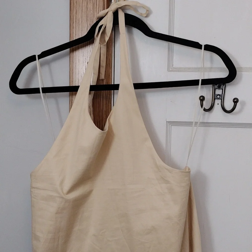 Zara Dress Size M Maxi Halter Dress Cotton- Cream Tan NWT - Picture 8 of 13